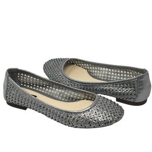 Alex Marie women's Witney Hot Fix metallic silver rhinestone flats size 6